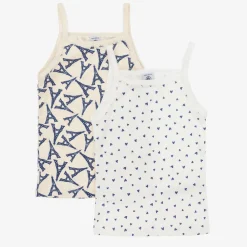 Petit Bateau Underwear*Girls Ivory Cotton Paris Vests (2 Pack)