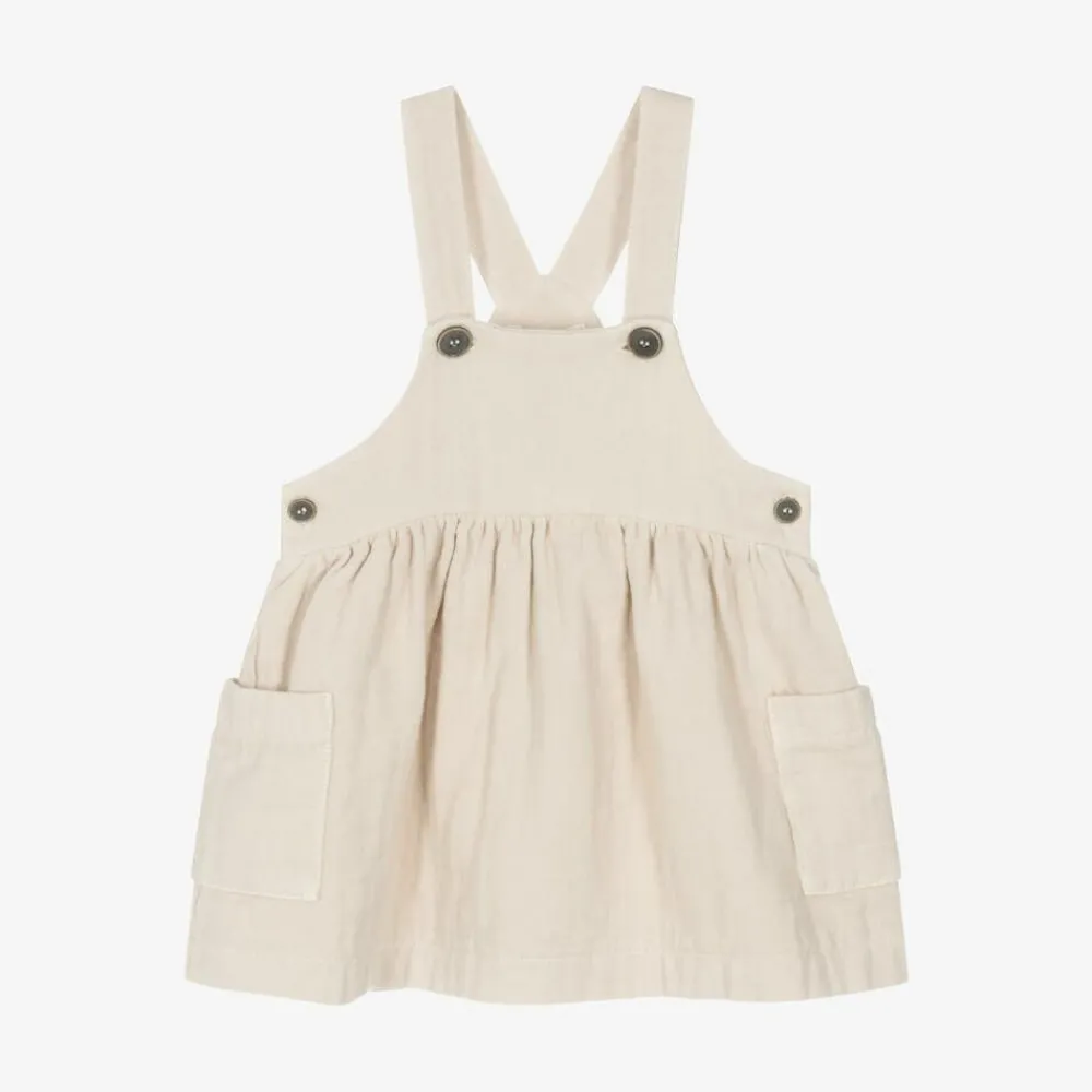 1 + in the family Dresses*Girls Ivory Cotton Pinafore Dress