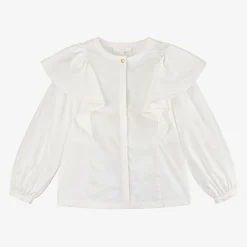Chloé Tops*Girls Ivory Cotton Ruffle Blouse