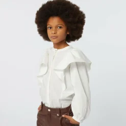 Chloé Tops*Girls Ivory Cotton Ruffle Blouse