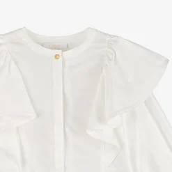 Chloé Tops*Girls Ivory Cotton Ruffle Blouse