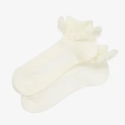 Story Loris Socks*Girls Ivory Cotton Ruffle Socks