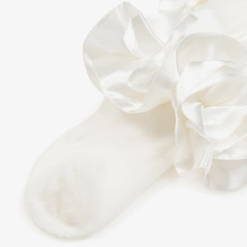 Caramelo Kids Tights*Girls Ivory Cotton Ruffle Tights