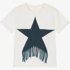 Stella McCartney Kids Tops*Girls Ivory Cotton Star Fringe T-Shirt