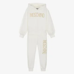 Moschino Kid-Teen Tracksuits*Girls Ivory Cotton Stud Logo Tracksuit