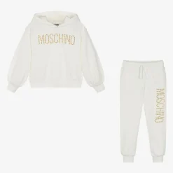 Moschino Kid-Teen Tracksuits*Girls Ivory Cotton Stud Logo Tracksuit