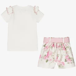 Beau KiD Outfit Sets*Girls Ivory Cotton Teddy Bear Shorts Set