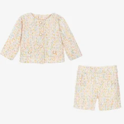 Sofija Outfit Sets|Outfit Sets*Girls Ivory Cotton Tweed Shorts Suit