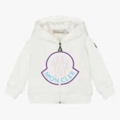 Moncler Enfant Tops*Girls Ivory Cotton Zip-Up Hoodie