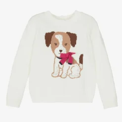iDO Baby Tops*Girls Ivory Dog Knit Jumper