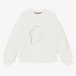 BOSS Tops*Girls Ivory Double B Viscose Sweatshirt