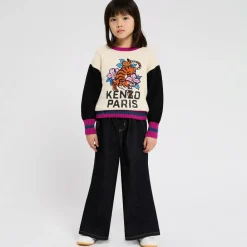 KENZO KIDS Tops*Girls Ivory Embroidered Tiger Sweater