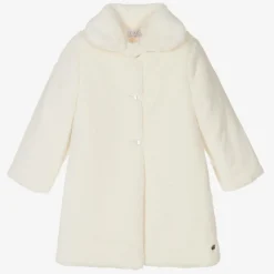 Paz Rodríguez Coats & Jackets*Girls Ivory Faux Fur Coat