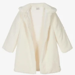 Paz Rodríguez Coats & Jackets*Girls Ivory Faux Fur Coat