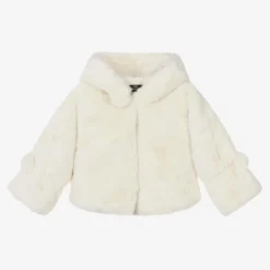 Bowtique London Coats & Jackets*Girls Ivory Faux Fur Hooded Jacket