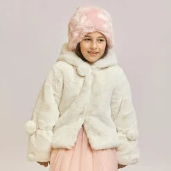 Bowtique London Coats & Jackets*Girls Ivory Faux Fur Hooded Jacket