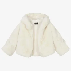 Bowtique London Coats & Jackets*Girls Ivory Faux Fur Hooded Jacket
