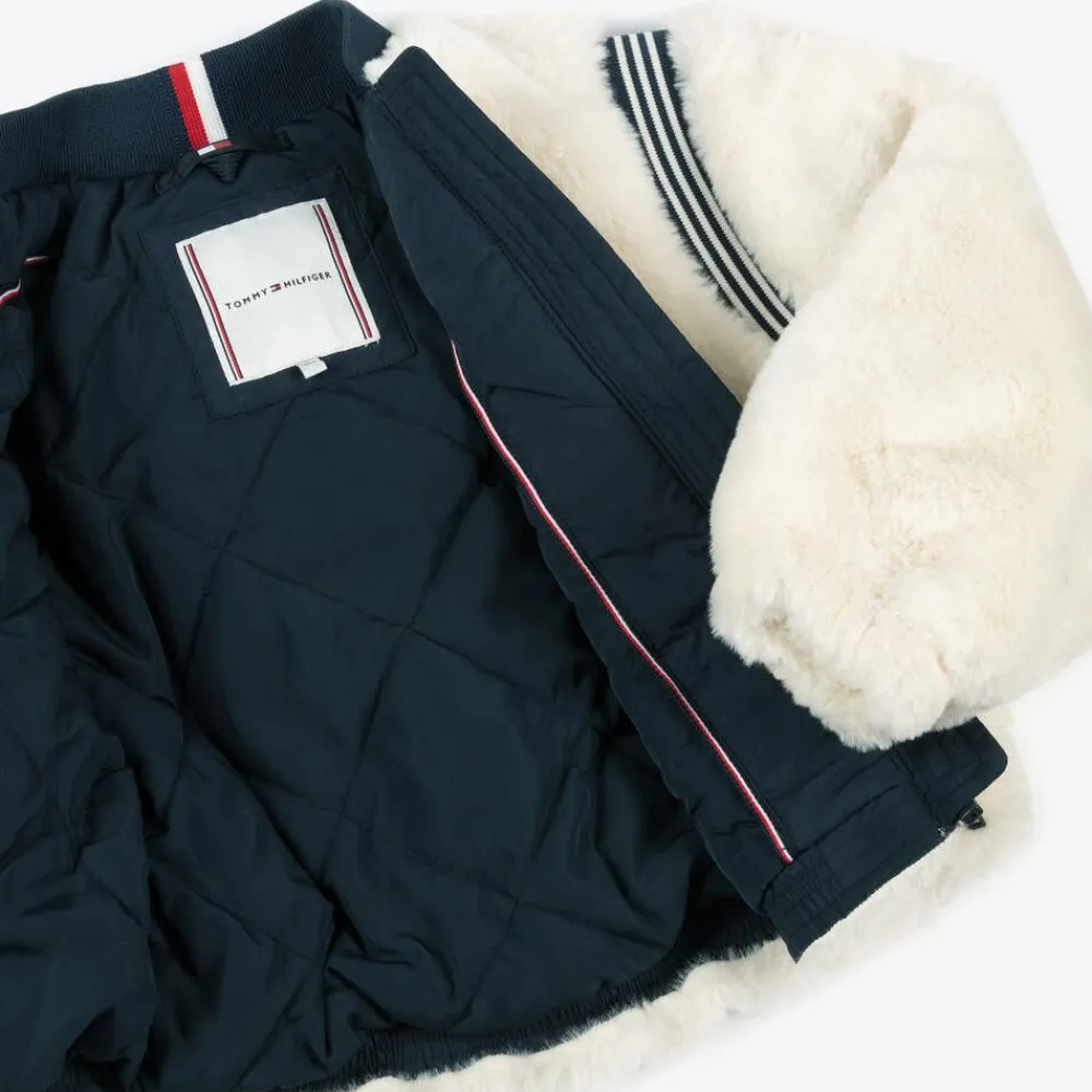 Tommy Hilfiger Coats & Jackets*Girls Ivory Faux Fur Varsity Jacket