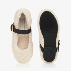 Stella McCartney Kids Bar Shoes|Bar Shoes*Girls Ivory Fleece Buckle Shoes