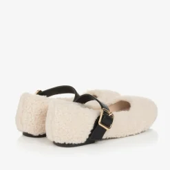 Stella McCartney Kids Bar Shoes|Bar Shoes*Girls Ivory Fleece Buckle Shoes