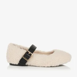 Stella McCartney Kids Bar Shoes|Bar Shoes*Girls Ivory Fleece Buckle Shoes