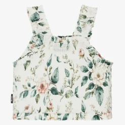 Rock Your Baby Tops*Girls Ivory Floral Cotton Shirred Top