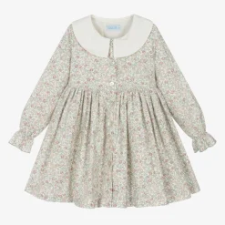 Abuela Tata Dresses*Girls Ivory Floral Print Cotton Dress