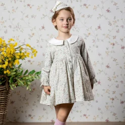 Abuela Tata Dresses*Girls Ivory Floral Print Cotton Dress
