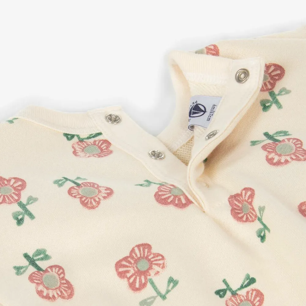Petit Bateau Tops*Girls Ivory Floral Print Cotton Sweatshirt