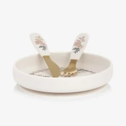 Elodie Lunch Accessories*Girls Ivory Floral Silicone Plate & Cutlery Set