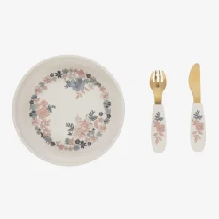 Elodie Lunch Accessories*Girls Ivory Floral Silicone Plate & Cutlery Set