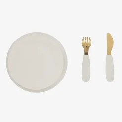 Elodie Lunch Accessories*Girls Ivory Floral Silicone Plate & Cutlery Set