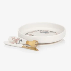 Elodie Lunch Accessories*Girls Ivory Floral Silicone Plate & Cutlery Set