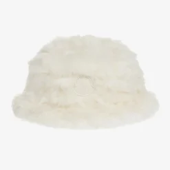 Moncler Enfant Hats*Girls Ivory Fluffy Faux Fur Hat