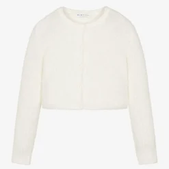 Elsy Tops*Girls Ivory Fluffy Knit Cardigan