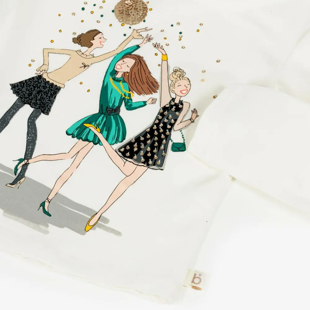 Boboli Tops*Girls Ivory Graphic Print Cotton Top