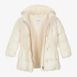 Mayoral Coats & Jackets*Girls Ivory Hooded Puffer Coat