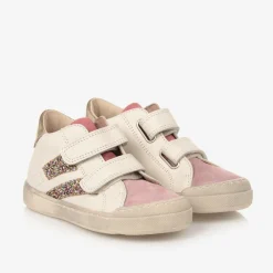 Falcotto by Naturino Trainers*Girls Ivory Leather Glitter Stripe Trainers
