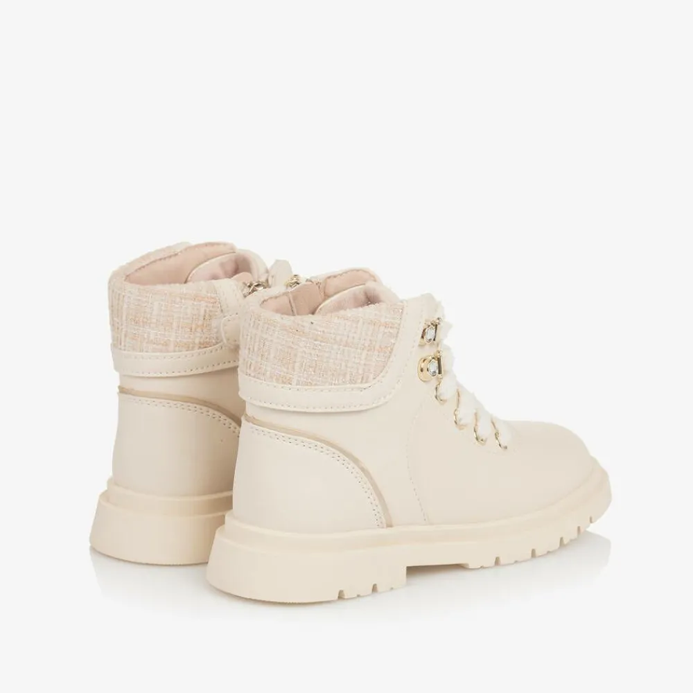 Mayoral Boots|Boots*Girls Ivory Leather Lace-Up Boots