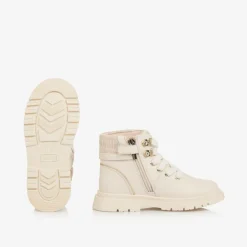 Mayoral Boots|Boots*Girls Ivory Leather Lace-Up Boots