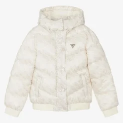 Guess Coats & Jackets*Girls Ivory Monogram Puffer Jacket
