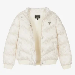 Guess Coats & Jackets*Girls Ivory Monogram Puffer Jacket
