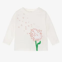 Stella McCartney Kids Tops*Girls Ivory Organic Cotton Flower Top