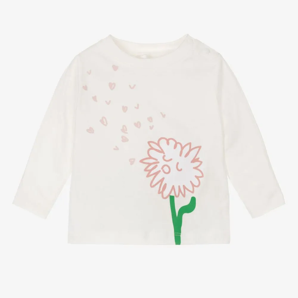 Stella McCartney Kids Tops*Girls Ivory Organic Cotton Flower Top