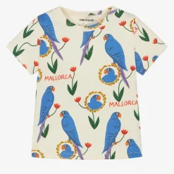 Mini Rodini Tops*Girls Ivory Organic Cotton Parrot T-Shirt