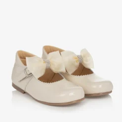 Childrens Classics Bar Shoes*Girls Ivory Patent Bow Shoes