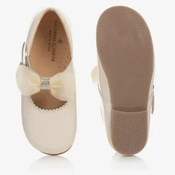 Childrens Classics Bar Shoes*Girls Ivory Patent Bow Shoes