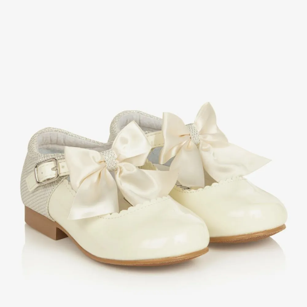 Sevva Bar Shoes*Girls Ivory Patent Faux Leather Bow Shoes