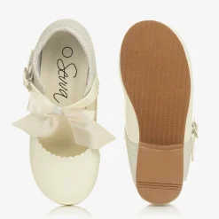 Sevva Bar Shoes*Girls Ivory Patent Faux Leather Bow Shoes
