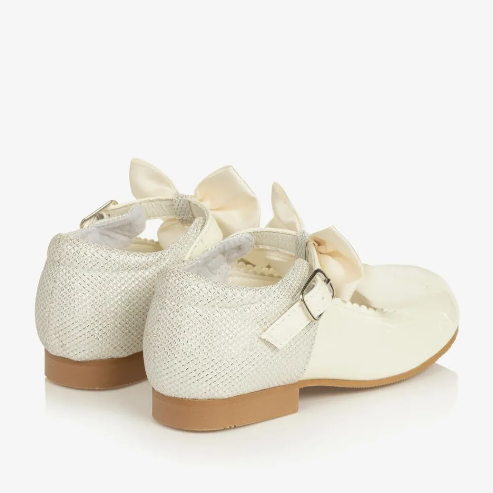 Sevva Bar Shoes*Girls Ivory Patent Faux Leather Bow Shoes